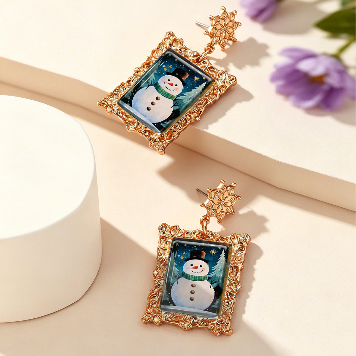 Women's French Court Style Golden-Framed Dangle Earrings
